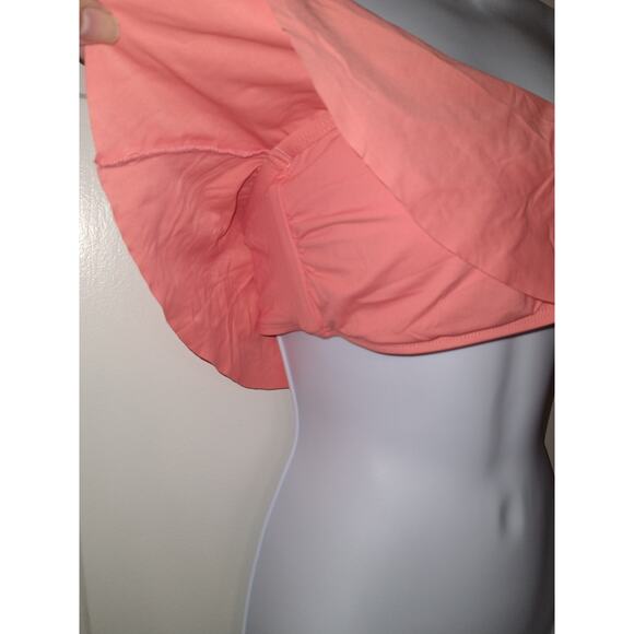 L*SPACE Lynn Coral Pink Strapless Bandeau Style Ruffle Flounce Bikini Top Size L - Picture 6 of 11